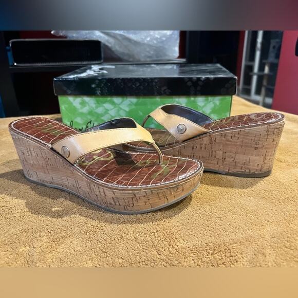 SAM Edelman Romy Cork and Leather Wedge/Platform Sandals size 7.5 - Picture 2 of 12